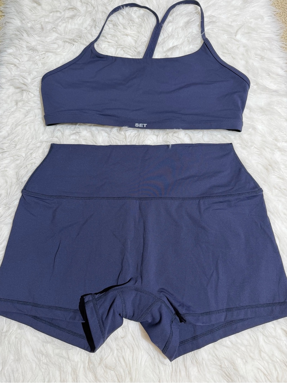 NEW Set Active XXL Matching Set Shorts Sports Bra Navy Blue Workout Leggings